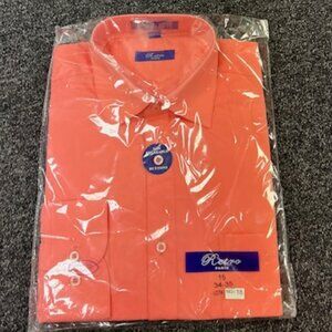 Men's Regular Fit Long Sleeve Solid Color Dress Shirts Coral